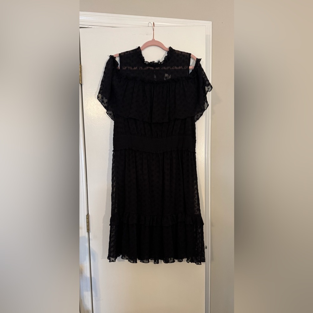 NWT Elegant Black Lace Dress sheer builtin slip off shoulders western boho grad